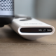 A close-up of a tiny Focus mode switch on the bottom of the XGIMI Halo+'s wireless remote.